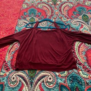 Dark red cold shoulder top